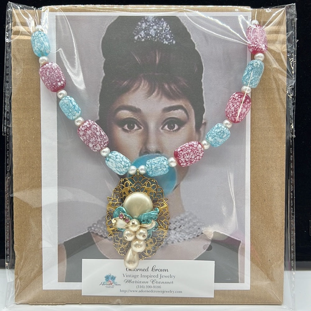 Adorned Crown Jewelry Haskell pearl cluster pendant pink blue bead necklace