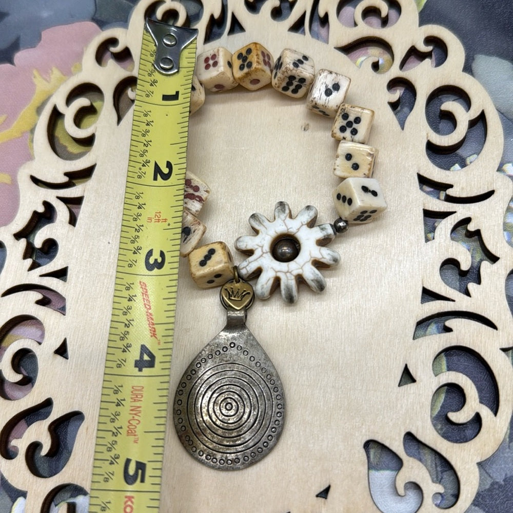 Adorned Crown Jewelry assemblage stretch beaded bone dice bracelet