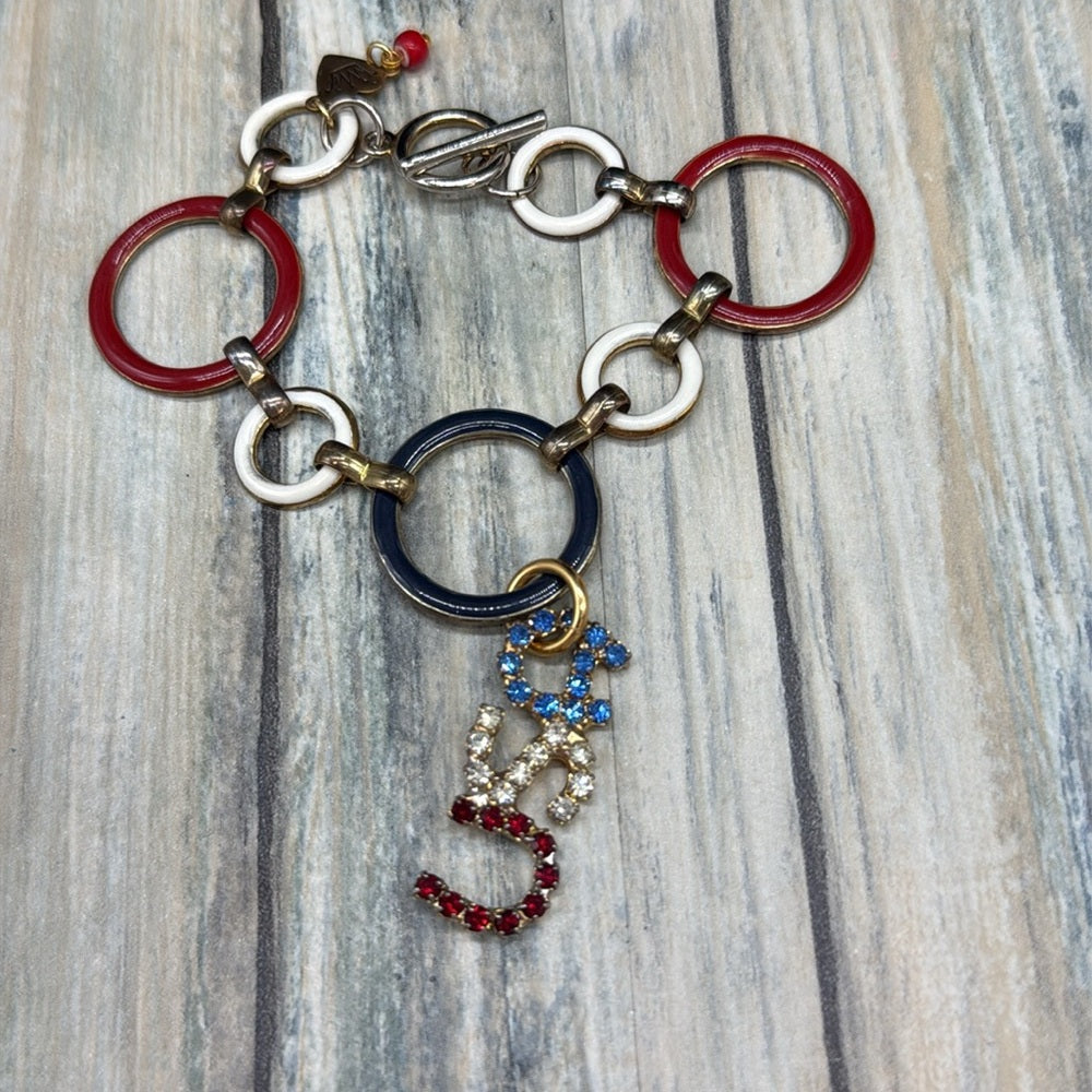 Adorned Crown Jewelry assemblage USA red white blue charm bracelet