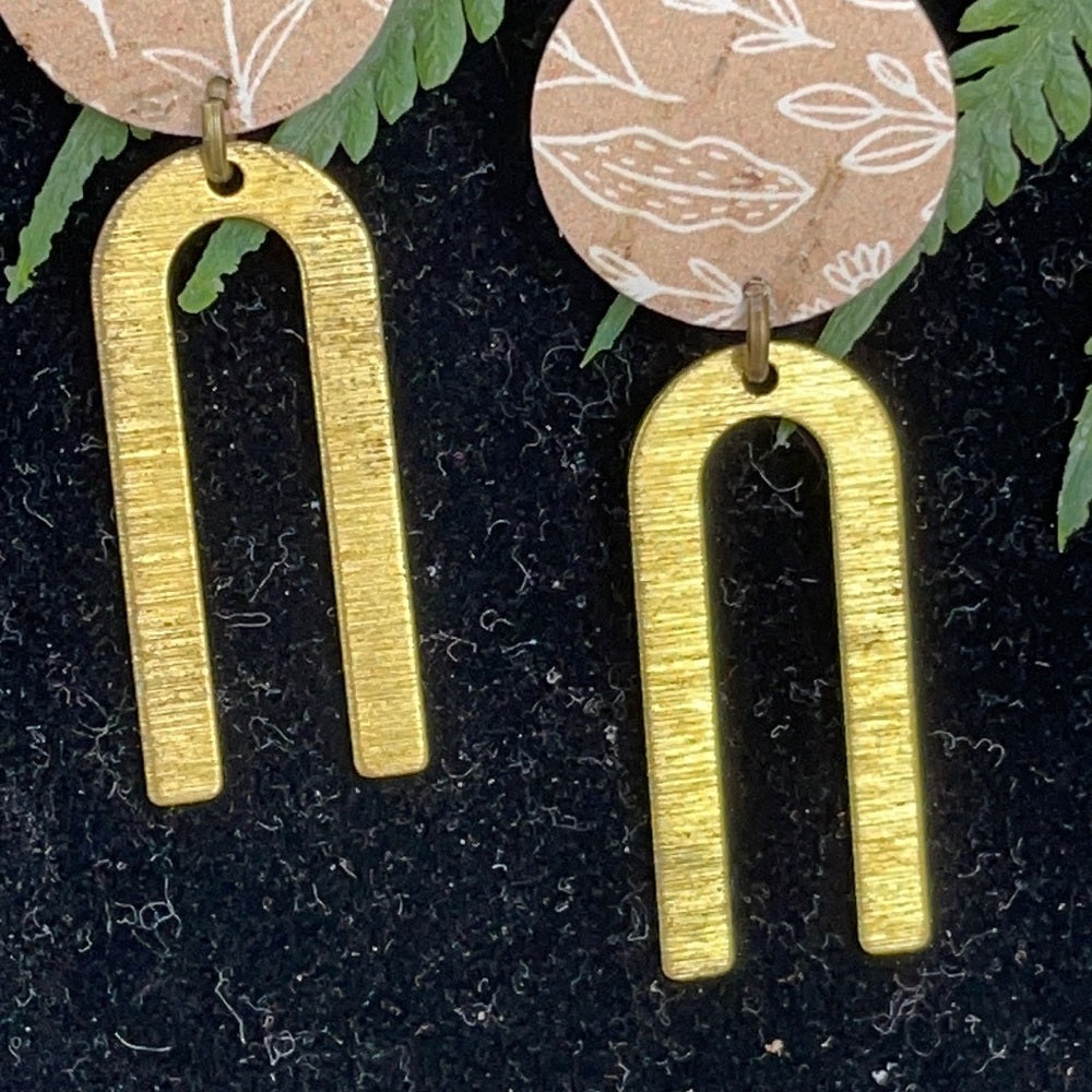 Adorned Crown geo yellow tan double leather earrings