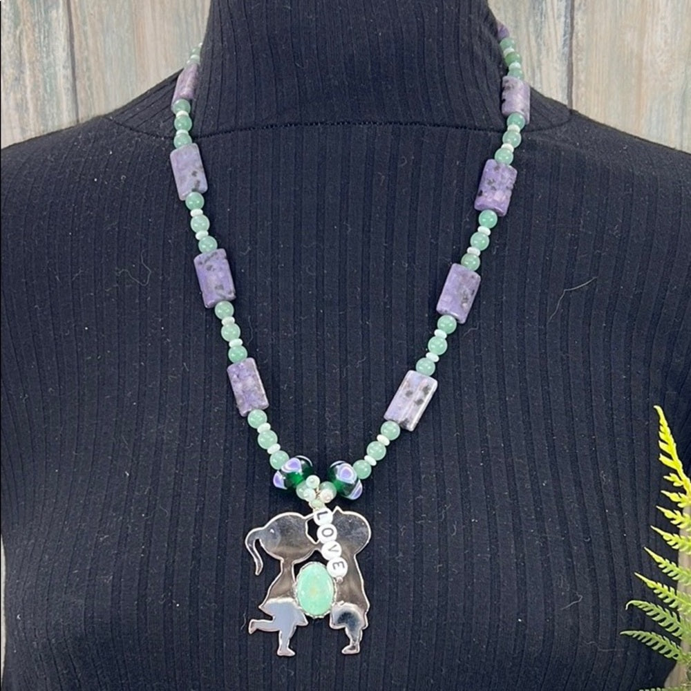 Adorned Crown Artisan Assemblage aventurine jasper Love boy girl necklace