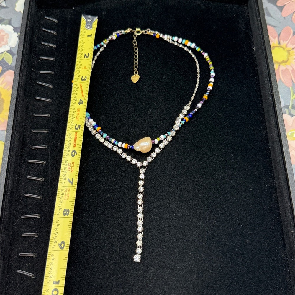 Adorned Crown Jewelry assemblage 2 strand beaded rhinestone pearl necklace
