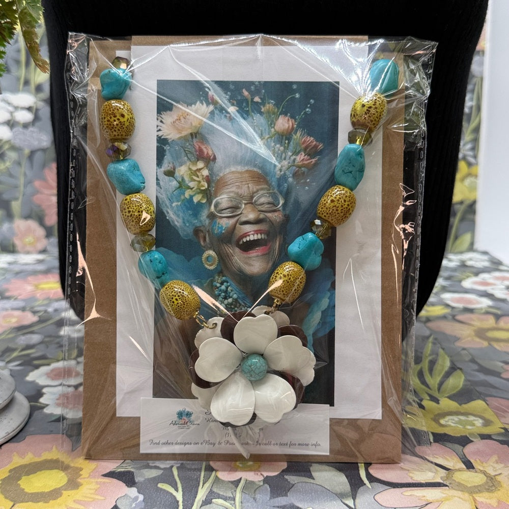 Adorned Crown Jewelry assemblage turquoise flower necklace