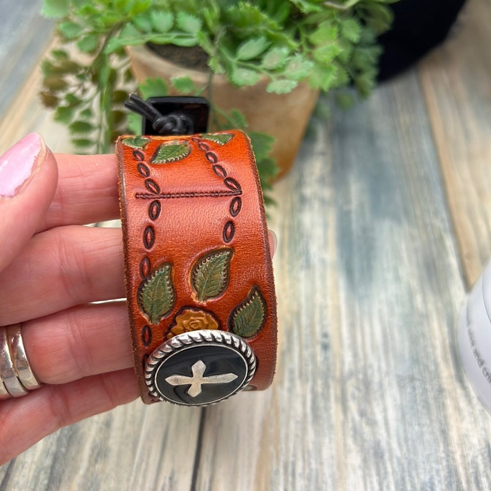 Adorned Crown cowgirl collection cross leather cuff bracelet