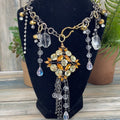 Adorned Crown Artisan Assemblage rhinestone bling drops of gold necklace