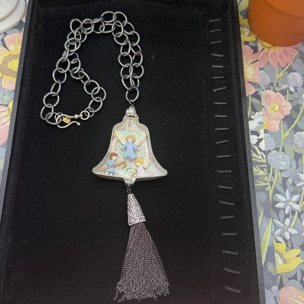 Adorned Crown Jewelry vintage bell cookie cutter nativity necklace