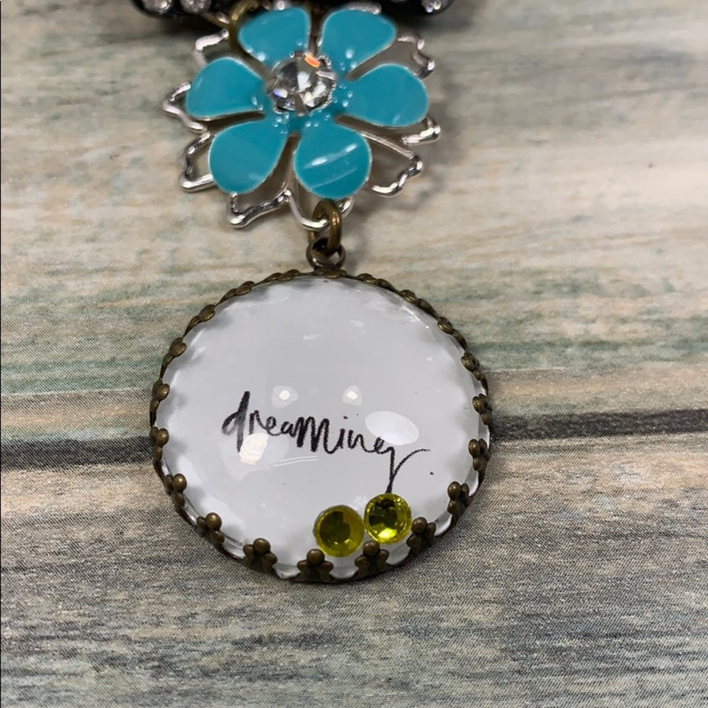 Adorned Crown artisan assemblage dreaming cameo rhinestone bling necklace
