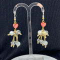 Adorned Crown Jewelry assemblage red mother of Pearl heart bead burst earrings