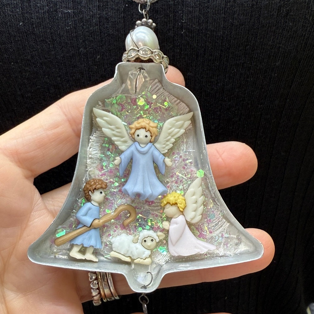 Adorned Crown Jewelry vintage bell cookie cutter nativity necklace