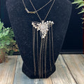 Adorned Crown Artisan Assemblage rhinestone gold black chain Angel necklace