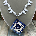 Adorned Crown Artisan Assemblage “make a statement” blue mosaic necklace