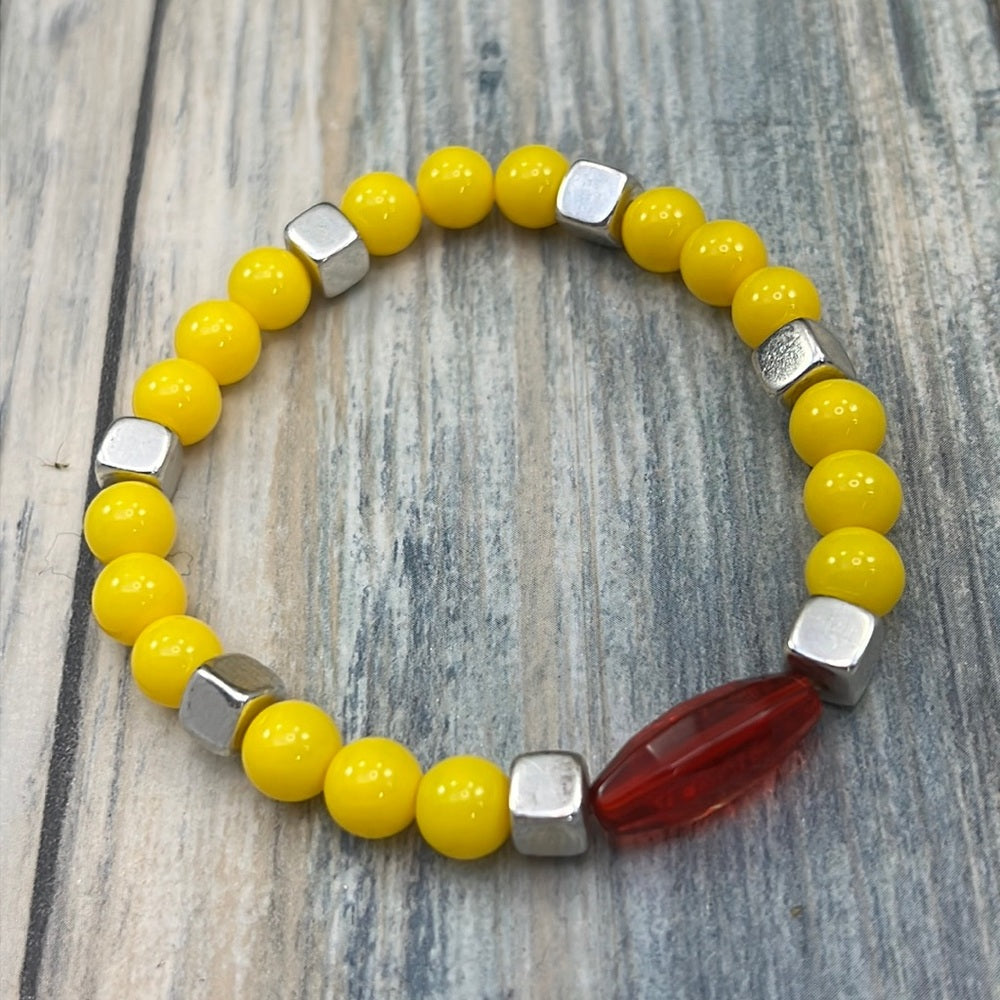 Adorned Crown Kansas City Chiefs KC football red gold stretch bracelet set G