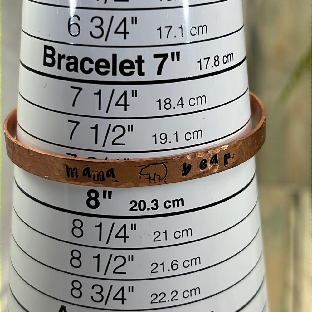 Adorned Crown Artisan stamp texture copper cuff bracelet 1 size MAMA BEAR