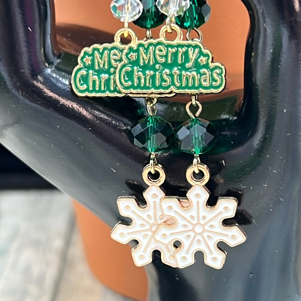Adorned Crown Jewelry assemblage merry Christmas snowflake earrings