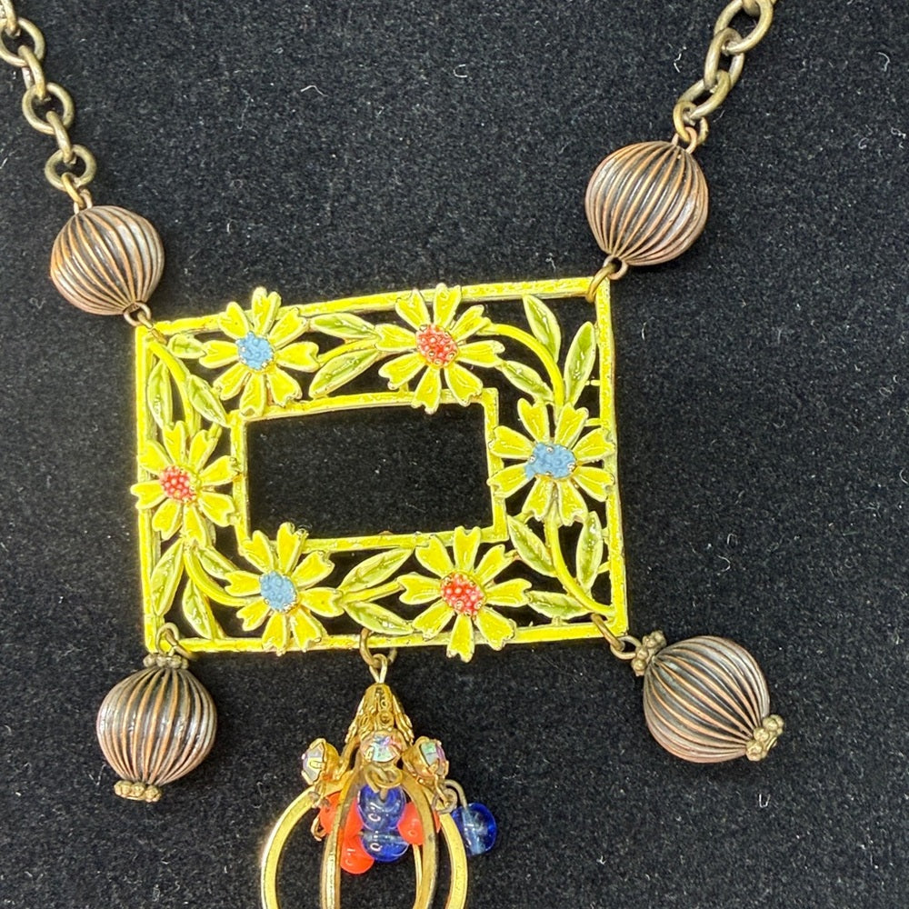 Adorned Crown Jewelry assemblage yellow frame flower necklace