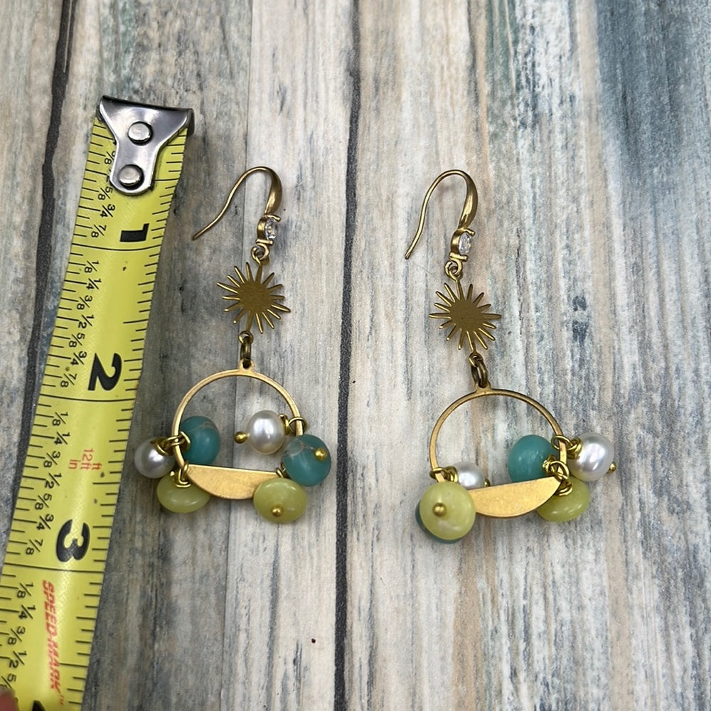 Adorned Crown Artisan Assemblage earrings lemon & imperial jade Pearl burst