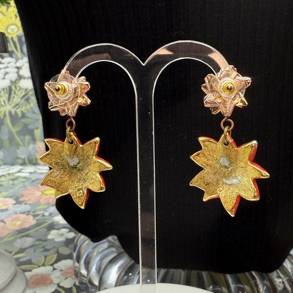 Adorned Crown Jewelry assemblage Christmas bow poinsettia post earrings