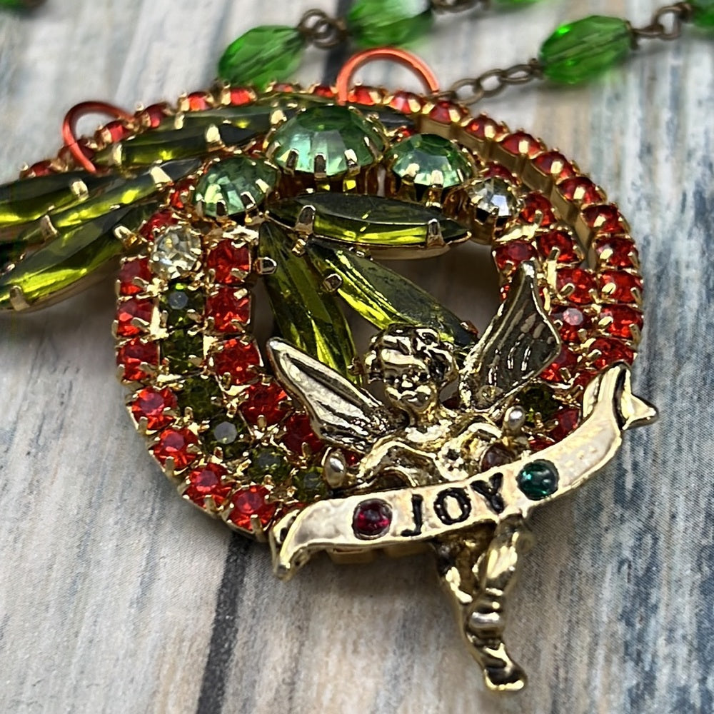 Adorned Crown Artisan Assemblage joy to the world Christmas angel necklace