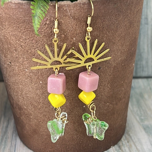 Adorned Crown Artisan Assemblage Czech glass butterfly sunrise earrings