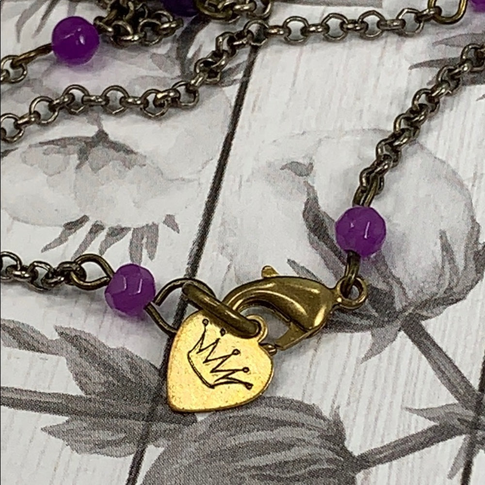 Adorned Crown artisan assemblage amethyst rhinestone Art Deco necklace