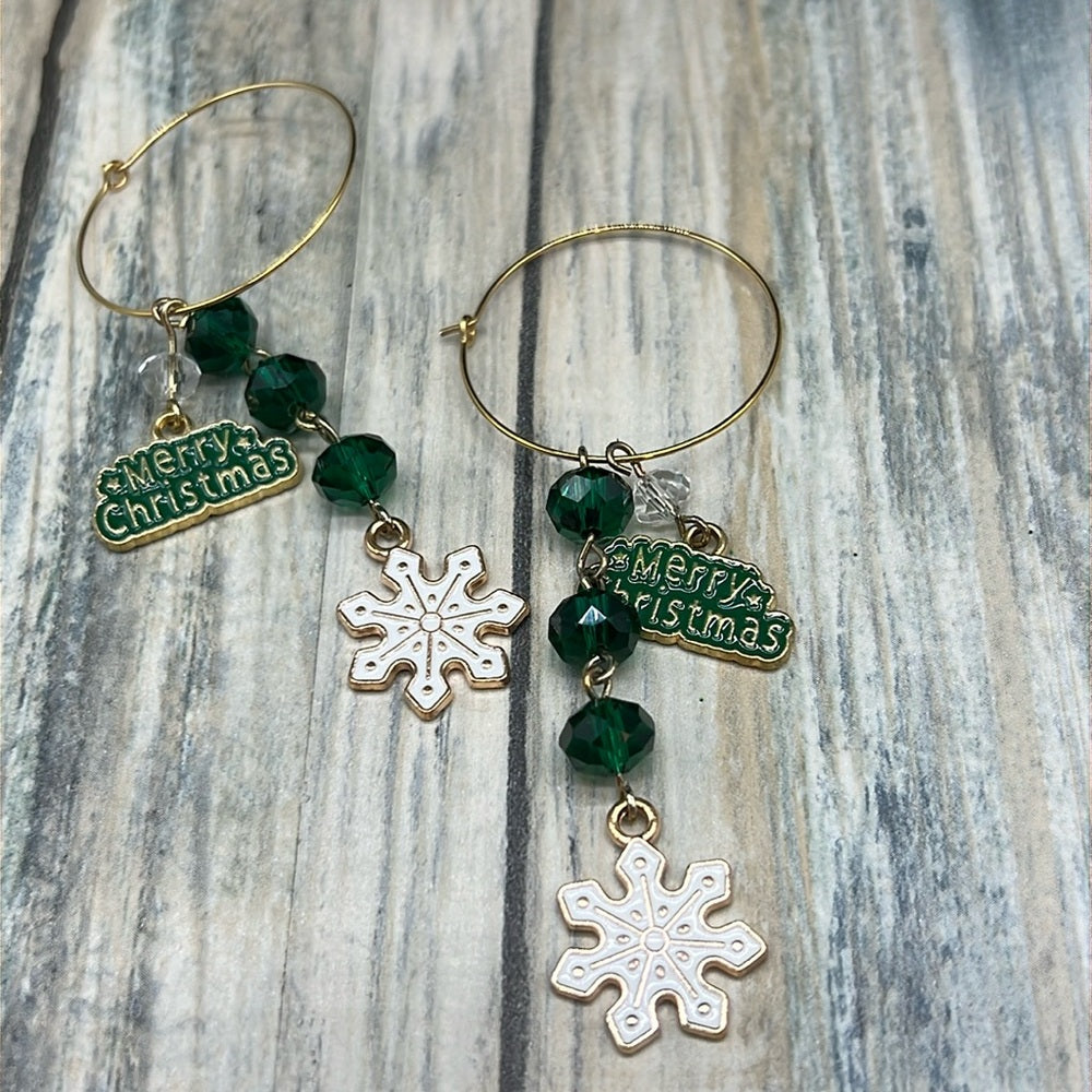 Adorned Crown Jewelry assemblage merry Christmas snowflake earrings
