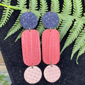 Adorned Crown geo triple leather pink blue drop earrings
