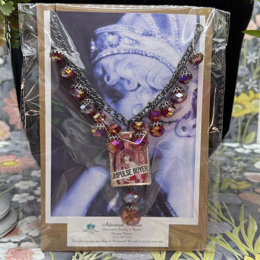 Adorned Crown Jewelry assemblage bauble Impulse buyer glass bezel necklace