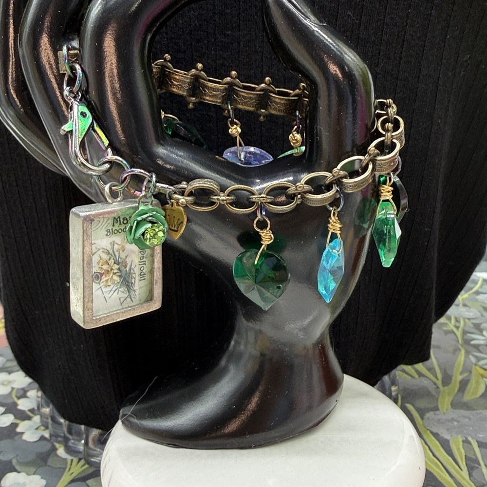 Adorned Crown Jewelry March glass heart bezel charm bracelet