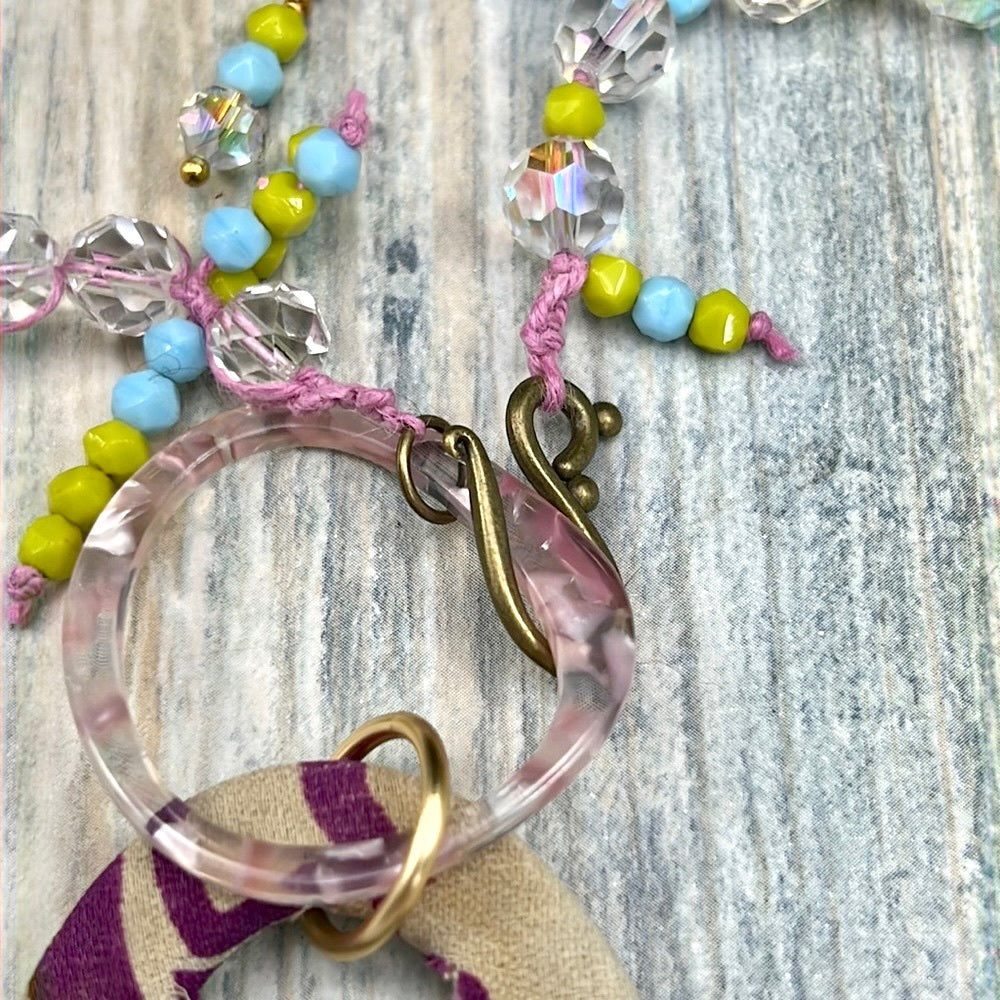 Adorned Crown Artisan Assemblage fabric buckle cluster Czech bead necklace