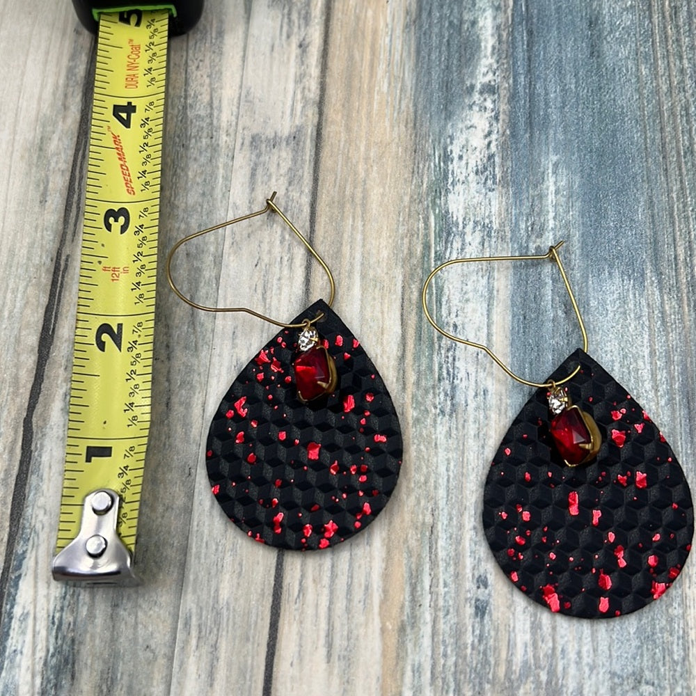 Adorned Crown Artisan Assemblage leather valentine heart bling earrings