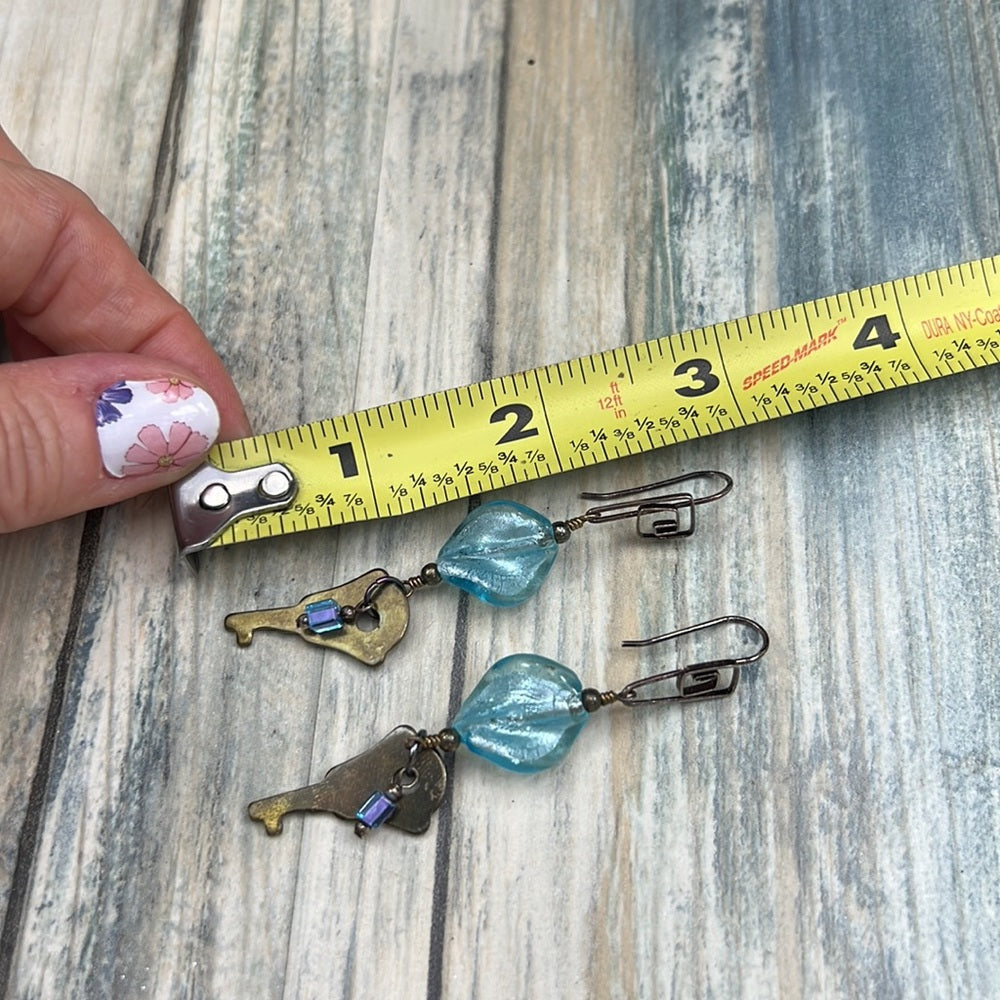 Adorned Crown Artisan Assemblage swirl bead key sterling wire earrings