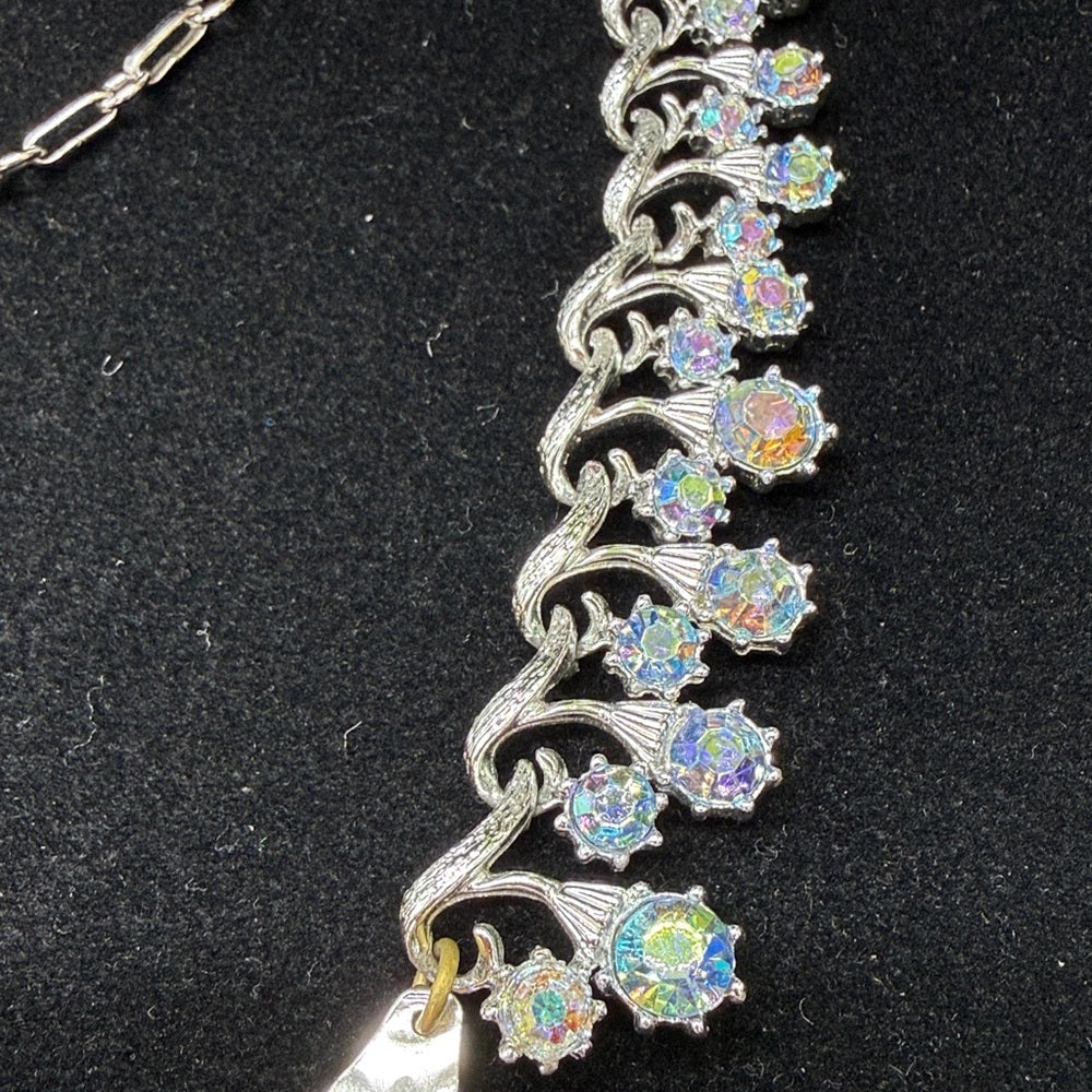 Adorned Crown Jewelry assemblage rhinestone filigree female image bib necklace