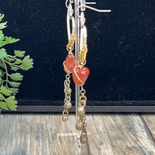 Adorned Crown Artisan Assemblage agate stone heart mixed metal earrings