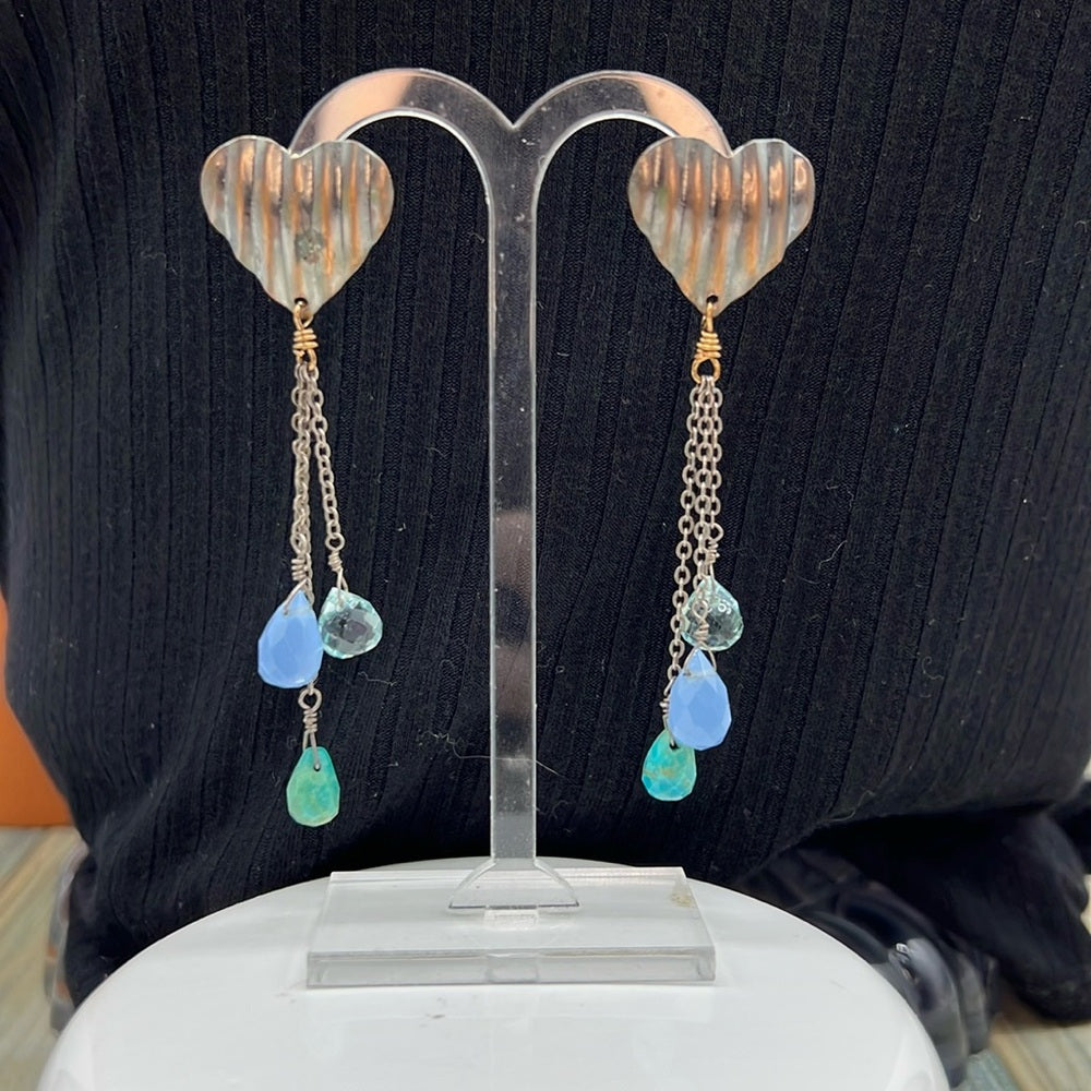 Adorned Crown Jewelry assemblage heart triple stone teardrop earrings
