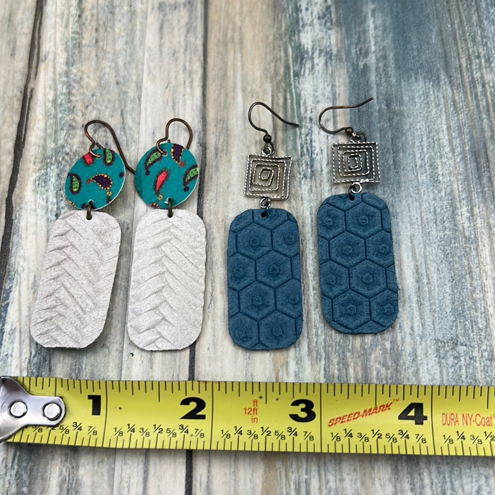 2 pair Adorned Crown Artisan Assemblage leather earrings swirl paisley