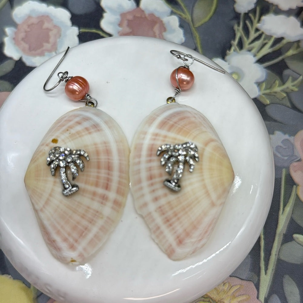 Adorned Crown beaches and butterflies collection seashell palm tree earrings
