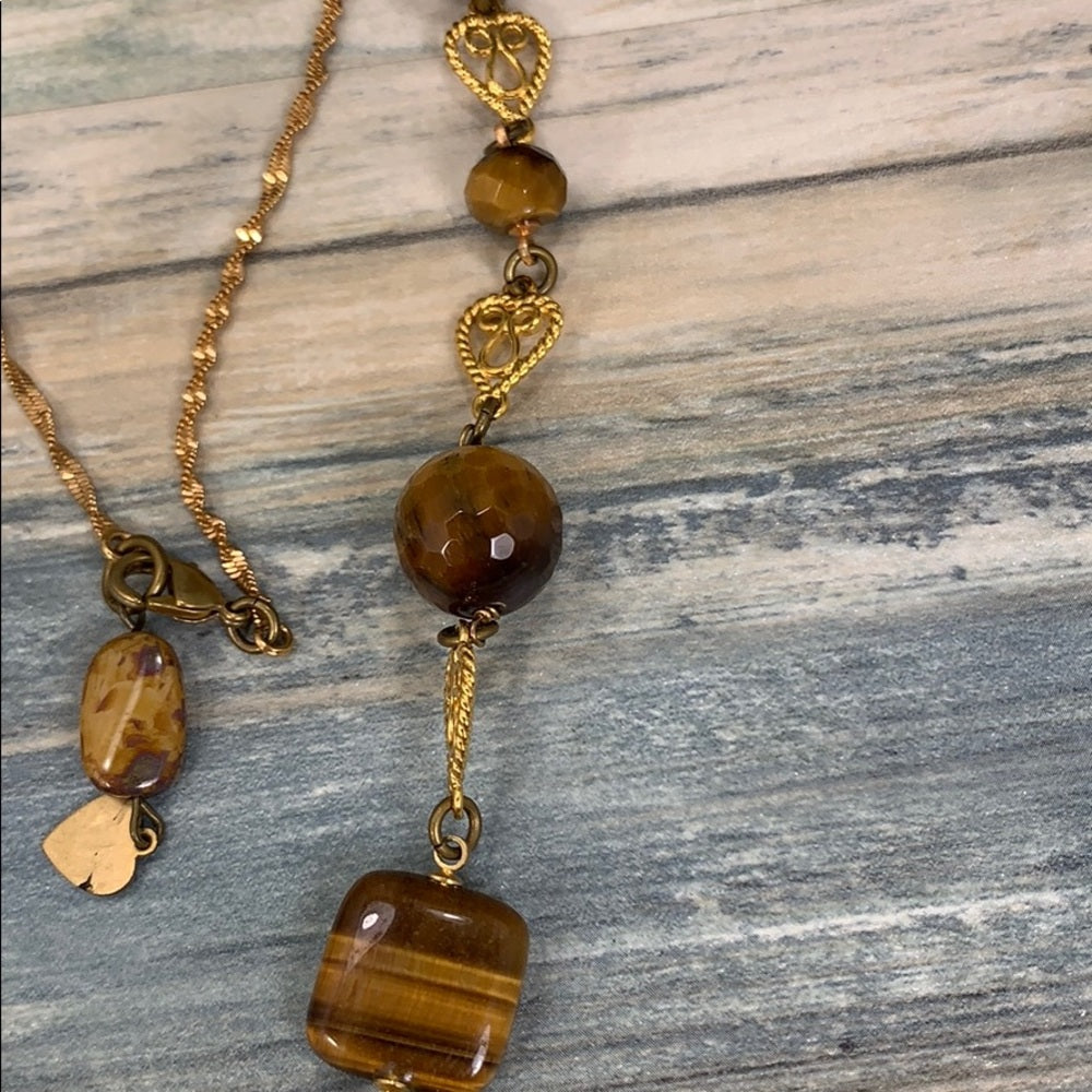 Adorned Crown artisan assemblage quartz agate tigers eye stone bead necklace