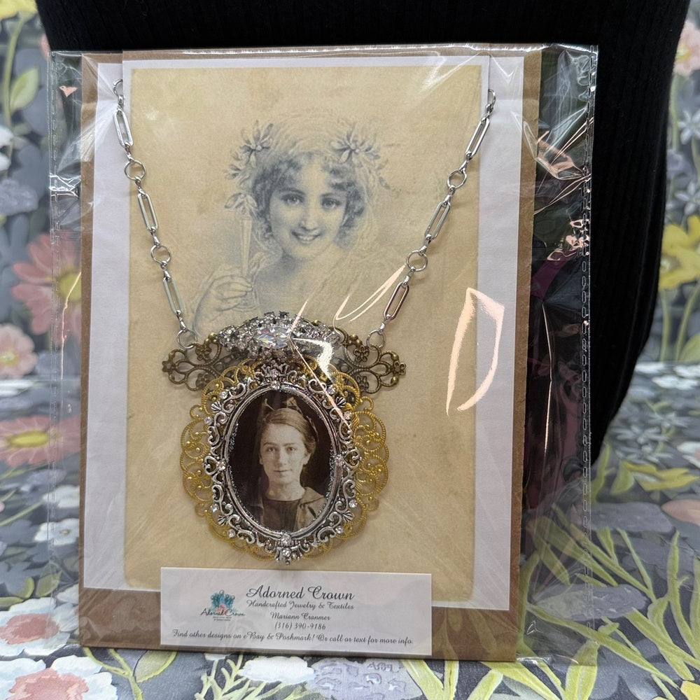 Adorned Crown Jewelry assemblage filigree ephemera female rhinestone necklace