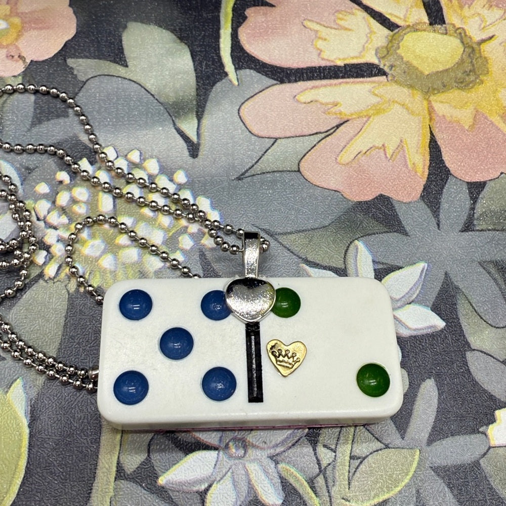 Adorned Crown Jewelry assemblage Christmas merry domino necklace