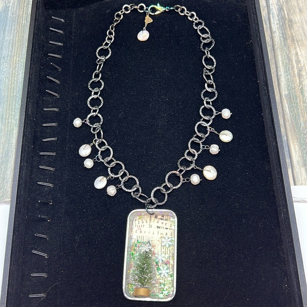 Adorned Crown Jewelry assemblage she loves Christmas shadow box necklace