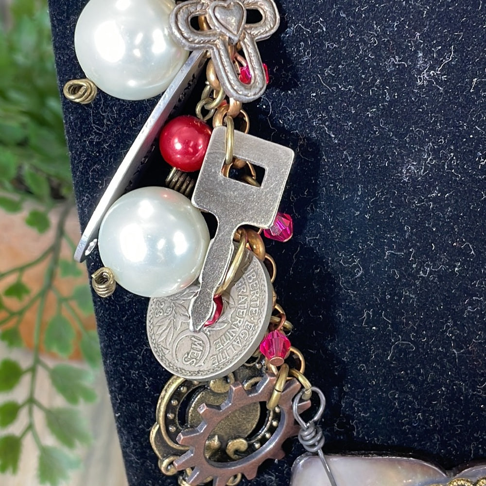 Adorned Crown Artisan assemblage heart cross charm necklace love is the key