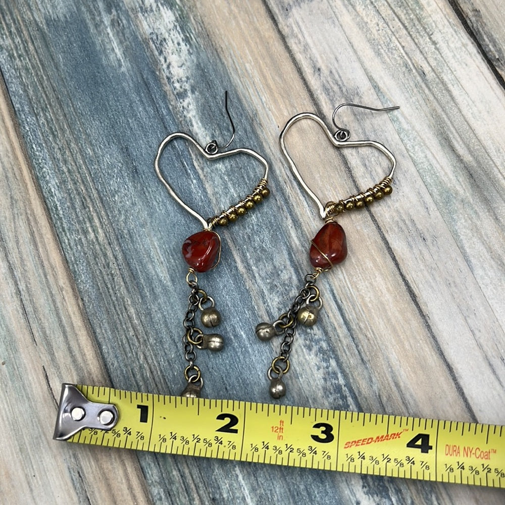 Adorned Crown Artisan Assemblage agate stone heart mixed metal earrings