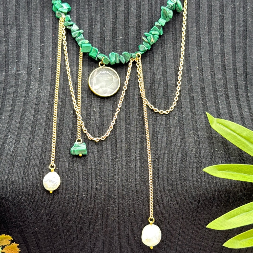Adorned Crown Jewelry assemblage malachite quartz pearl drop necklace