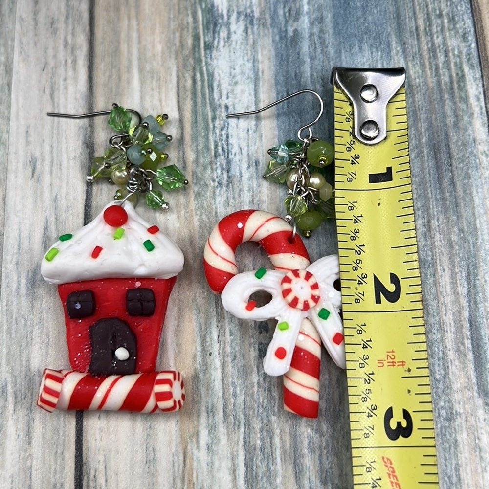 Adorned Crown Artisan Assemblage peppermint Christmas cookie earrings