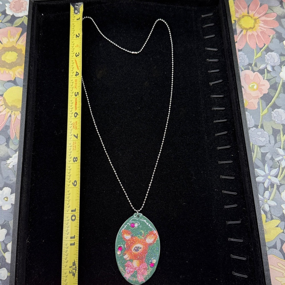 Adorned Crown Jewelry assemblage Christmas deer flat spoon necklace