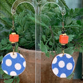 Adorned Crown assemblage vintage fabric wood disc earrings blue orange