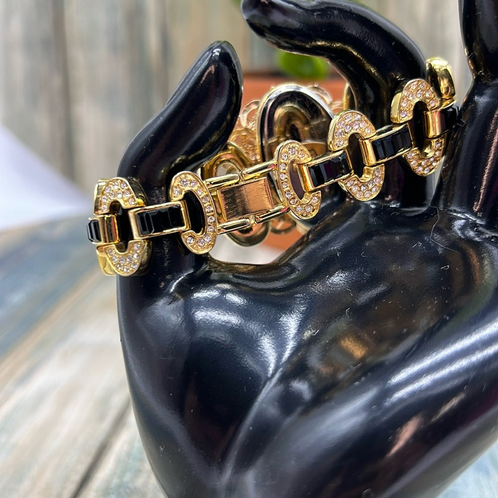 Adorned Crown Jewelry assemblage rhinestone burst on rhinestone band bracelet