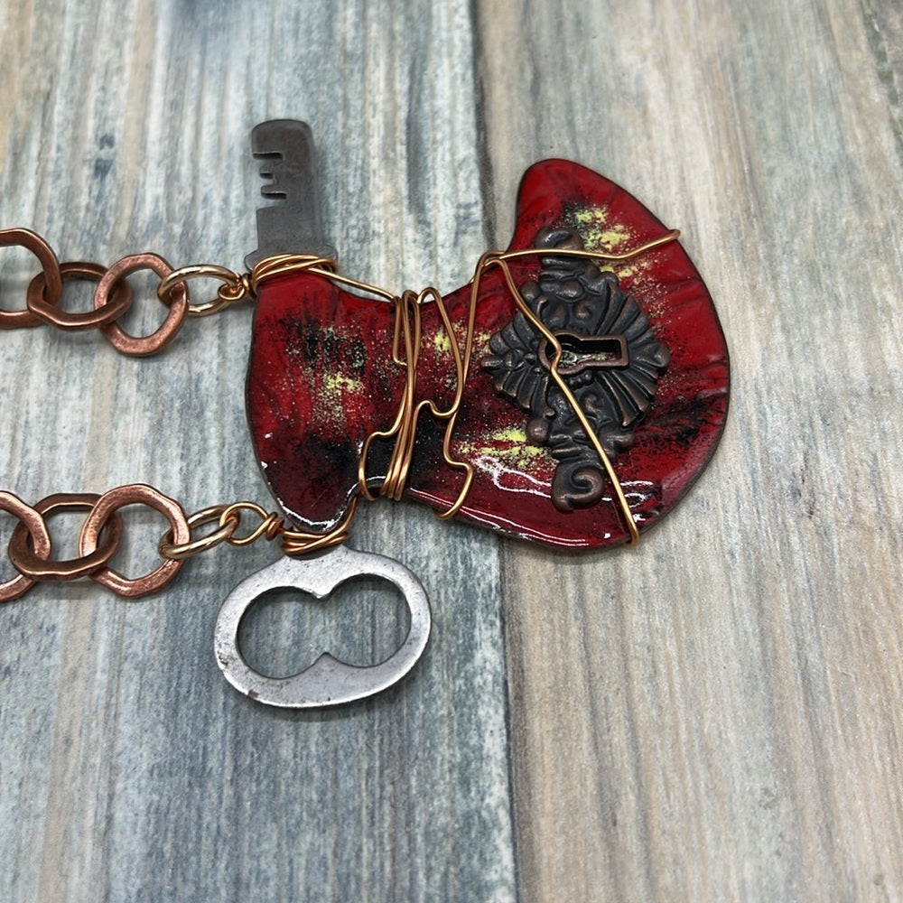 Adorned Crown Jewelry artisan assemblage key enamel keyhole copper necklace