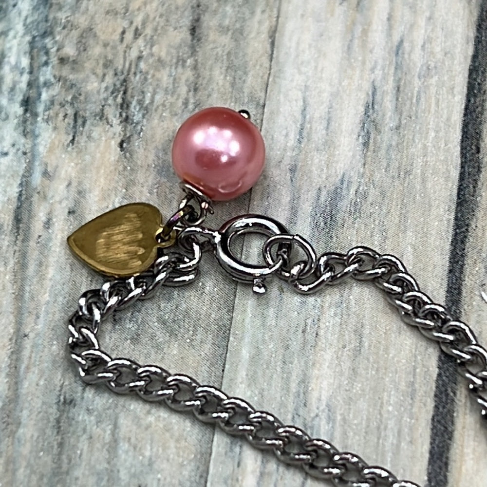 Adorned Crown Jewelry artisan assemblage pink drop shell fan necklace