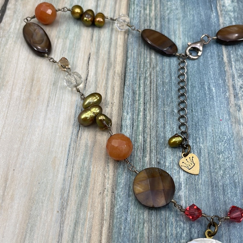 Adorned Crown Artisan Assemblage “autumn splendor” shell gemstone necklace